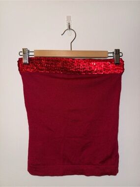 Express Red Sequin Tube Crop Top